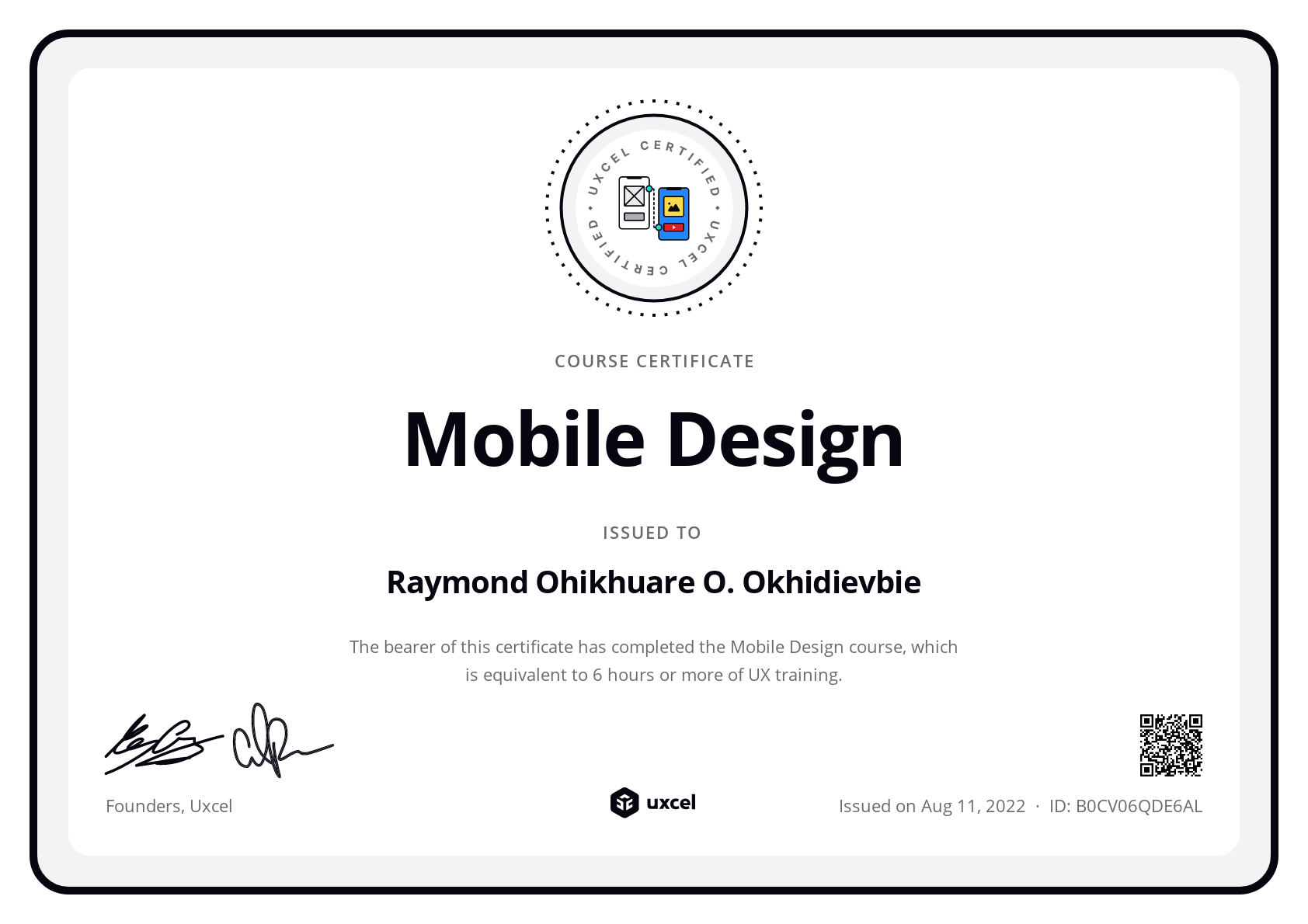 Raymond O. Okhidievbie's certificate